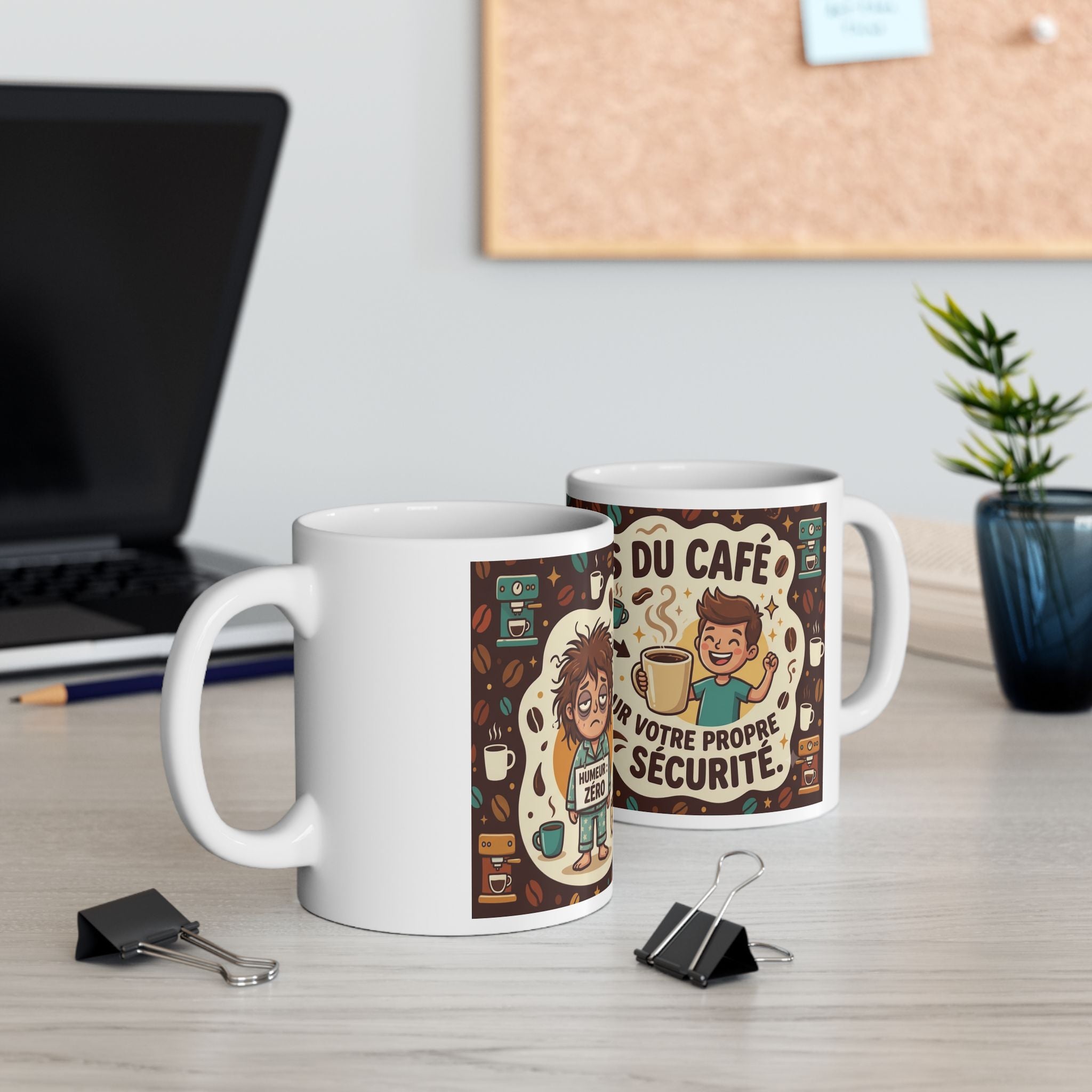 Je Bois du Café French Coffee Mug — Funny Vintage Cartoon Ceramic Coffee Cup (11oz/15oz)