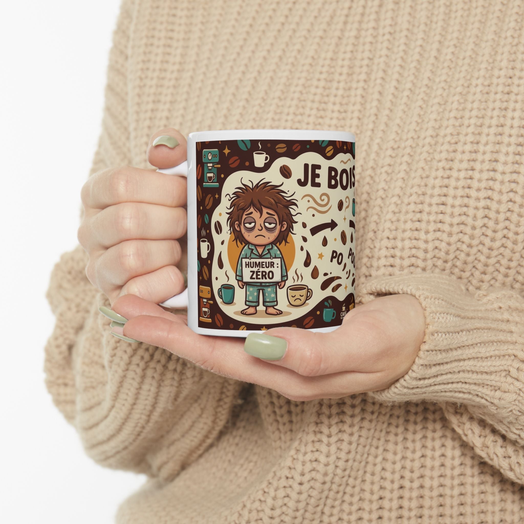 Je Bois du Café French Coffee Mug — Funny Vintage Cartoon Ceramic Coffee Cup (11oz/15oz)