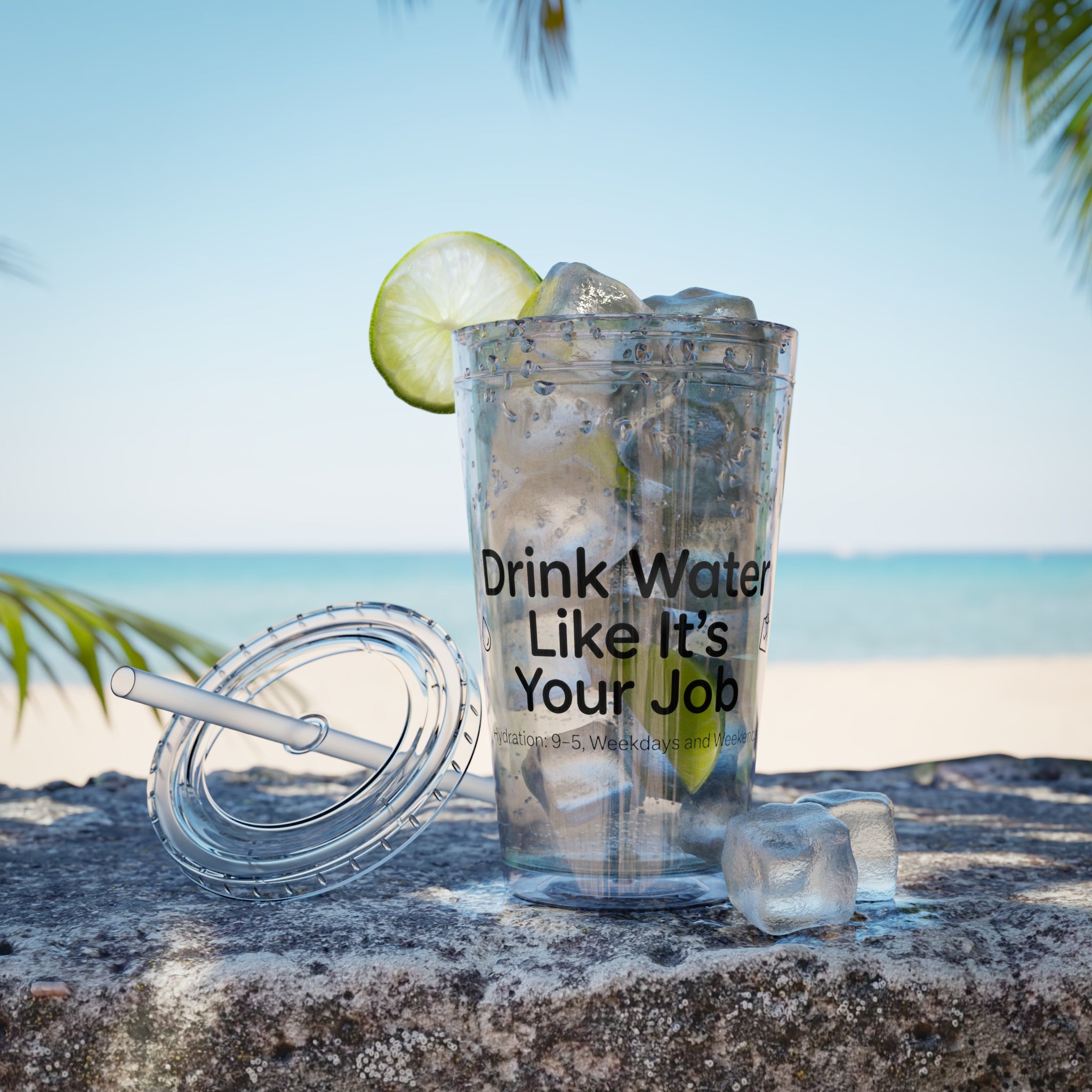 16oz Straw Tumbler — “Drink Water Like It’s Your Job” Clear Motivational Cup