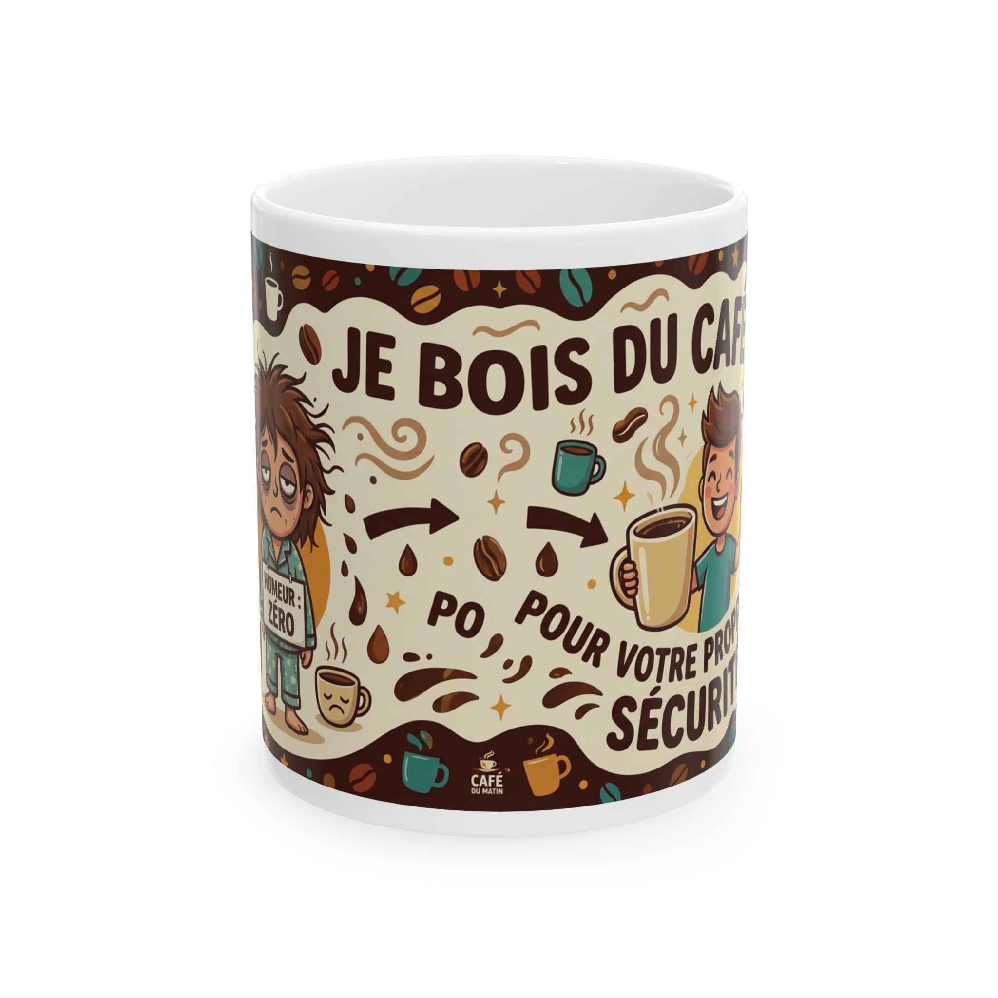 Je Bois du Café French Coffee Mug — Funny Vintage Cartoon Ceramic Coffee Cup (11oz/15oz)